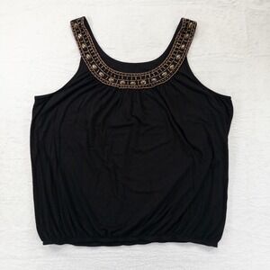 Grace Elements Womens Tank Top XXL Black Beaded Neckline Bubble Hem Blouse